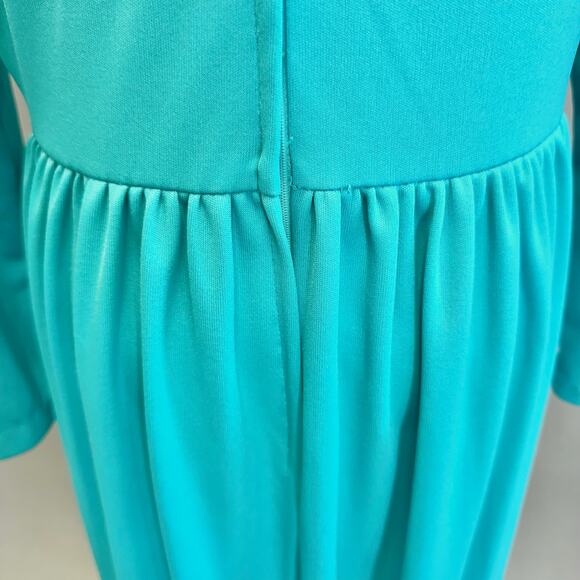 Vintage 60s/70s Turquoise Blue Keyhole Front Maxi Dress High Neck Size 18 - Picture 10 of 16